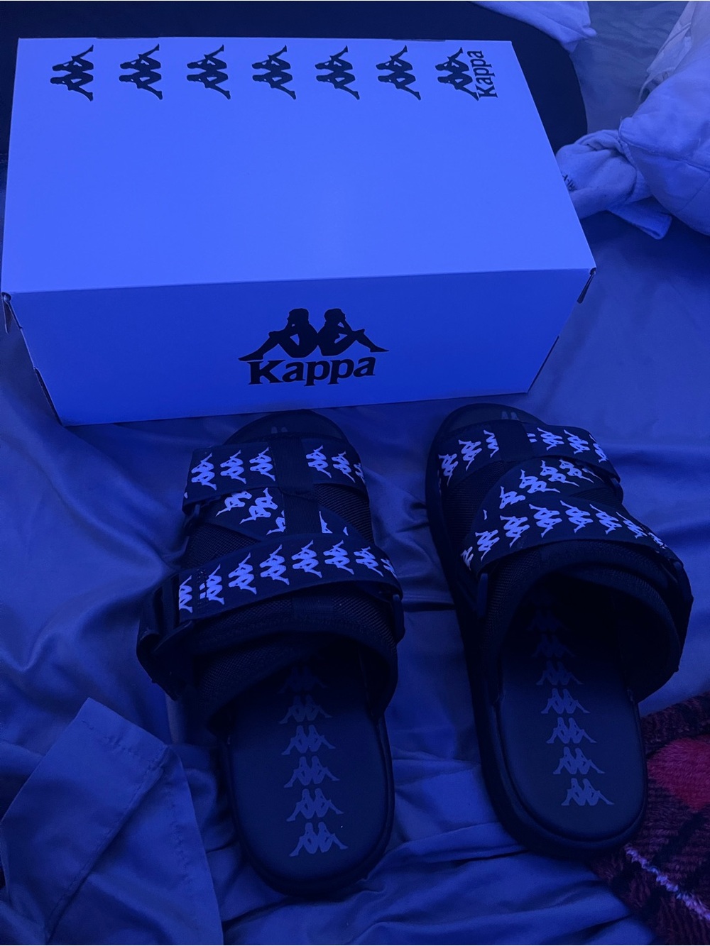 Kappa Black and White Double-Logo Strap Slides